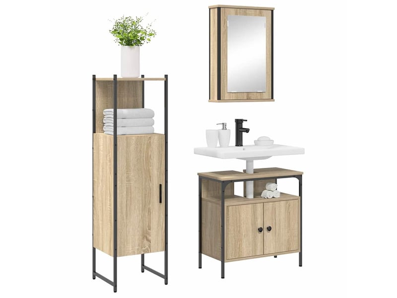 Ensemble de mobilier de salle de bain 3 pièces marron cf64486 - Conforama C