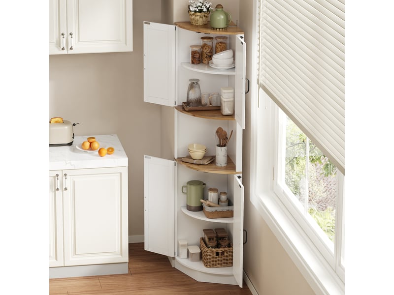 Meuble d’angle 39,5x39,5x180 cm avec 5 étagères, style rustique blanc, gain de place - Conforama B