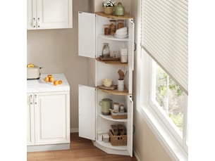 Meuble d’angle 39,5x39,5x180 cm avec 5 étagères, style rustique blanc, gain de place