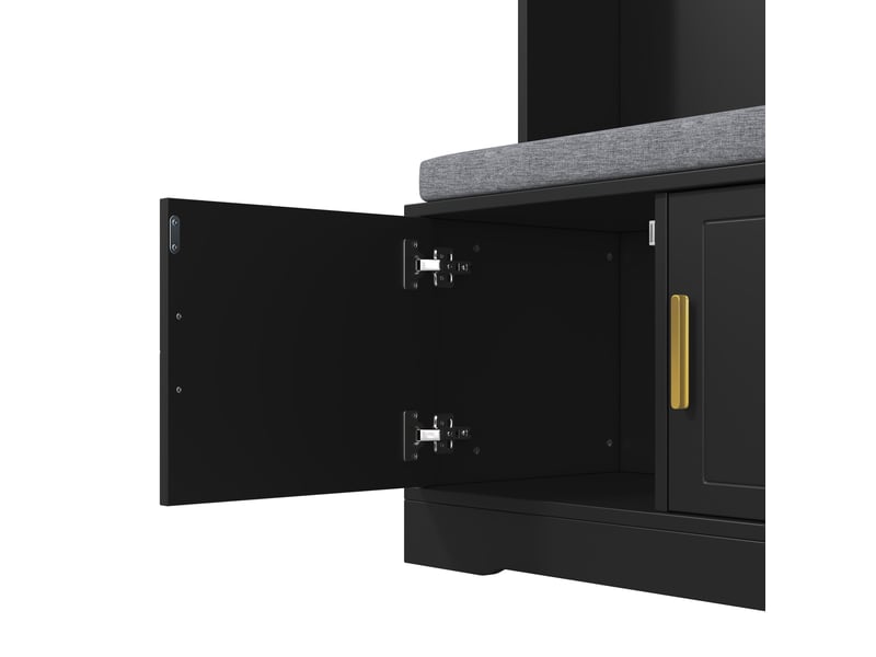  Meuble d'entrée avec banc, range-chaussures et 6 patères triples, rangement ouvert pour couloir, noir, 120 × 40 × 191 cm  - Conforama E