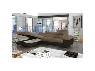 Canapé d'angle gauche fixe <strong></strong> <strong></strong> 4 places Tissu beige avec coffre de rangement
