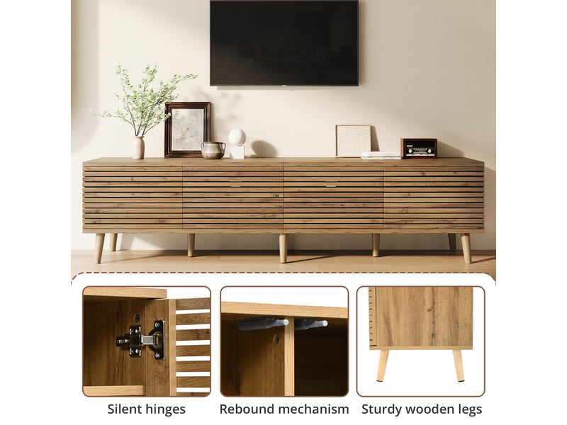 Meuble tv 4 portes, coloris bois naturel, longueur 180 cm - Conforama B