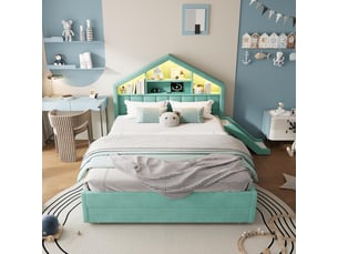 Lit cabane 140x200 cm <strong></strong> <strong></strong> coloris bleu