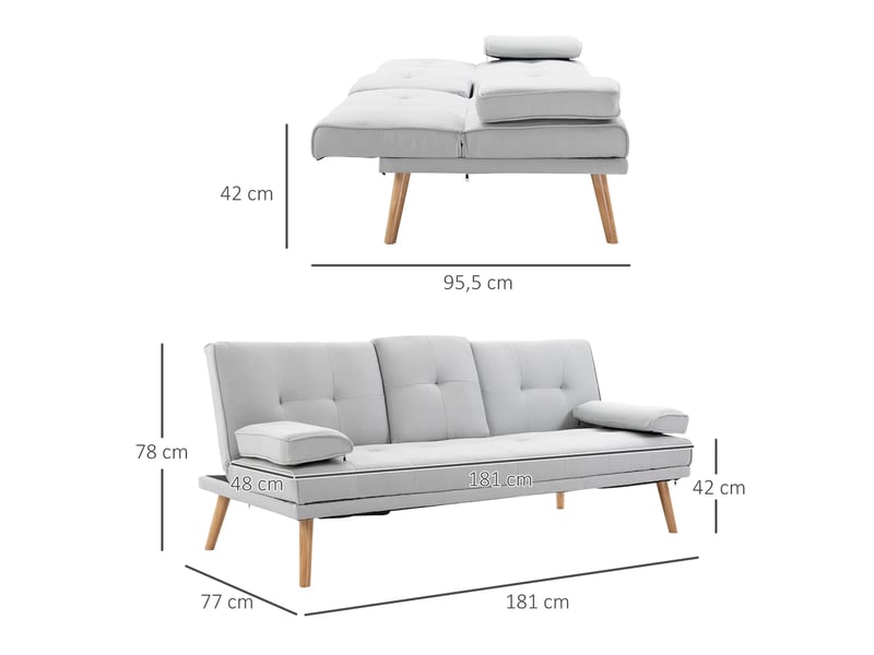 Canapé convertible, canapé-lit, gris clair, en lin, 3 places, 181 x 77 x 72 cm - Conforama A