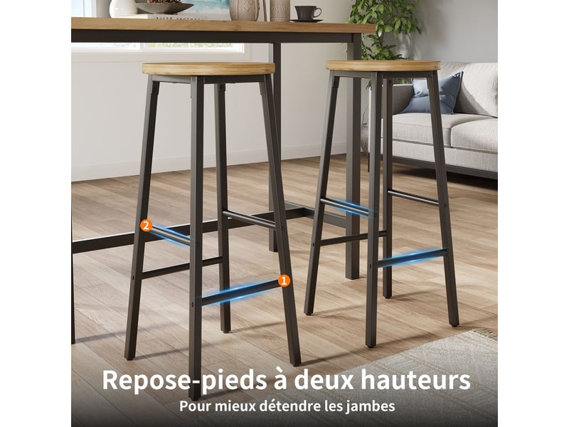  Buffet de cuisine noir,table bar rotation 360° avec 2 tabourets de bar et 4 tiroirs, design moderne, pratique,138x39x105cm  - Conforama C