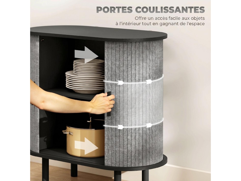  Buffet ovale 2 portes coulissantes gris 80 x 40 x 78 cm  - Conforama E