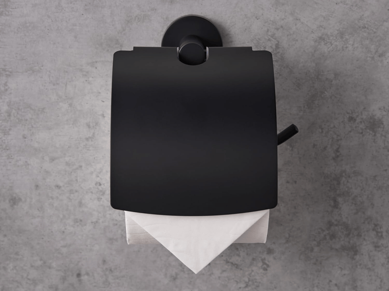  Porte-rouleau de papier toilette, fixation auto-adhésive ou par vis, acier inoxydable,noir b(avec couvercle)  - Conforama C