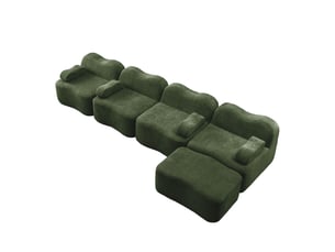 Canapé d'angle modulable 4 places mousse haute densité 32d velours doux forme ondulée verte