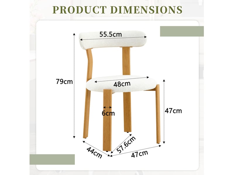  Lot de 2 chaises de salle à manger 79cm, chaise cuisine, dossier ergonomique, confortable, style nordique, bois, blanc  - Conforama C
