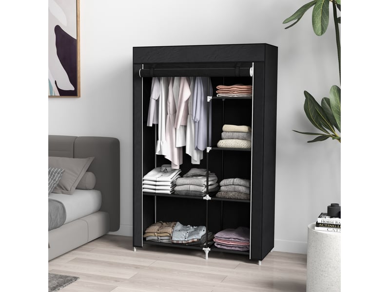  Armoire en tissu 103x43x162,5 cm 6 compartiments pliable métal noir  - Conforama B