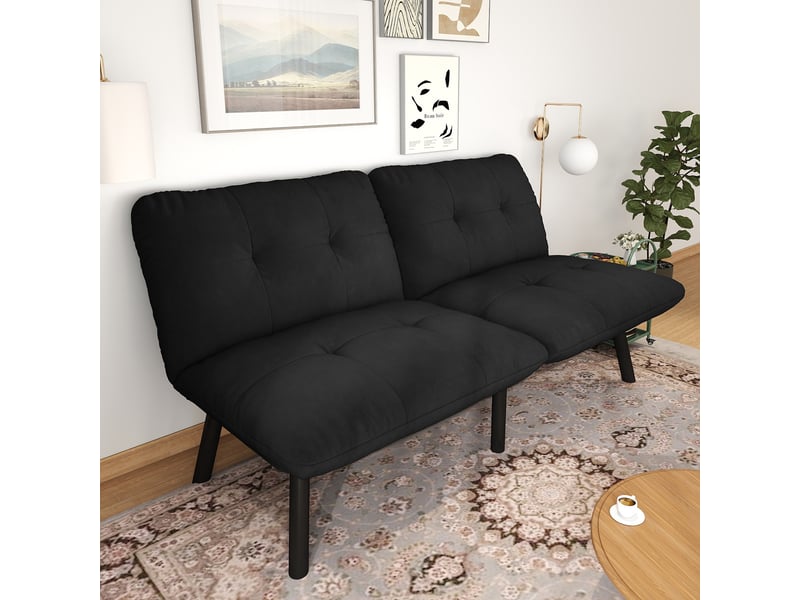 Canapé convertible, canapé-lit, 2 places, noir, pliable, design moderne, mobilier pour espace de vie, pour salon et séjour - Conforama W