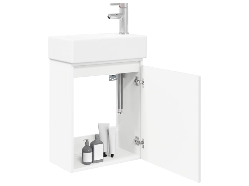 Meuble de rangement salle de bain avec robinet blanc 45.5x25.5x84 cm - Conforama C