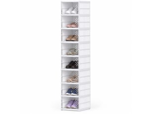 Boîtes à chaussures empilables et pliables, lot de 8, 26x35x140 cm, portes transparentes, plastique blanc