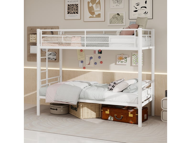  Lit superposé enfant 90x190 cm convertible en deux lits, lit simples avec échelle garde-corps robuste pour enfants et adolescents OPULERANE TRADING LTD - Conforama C