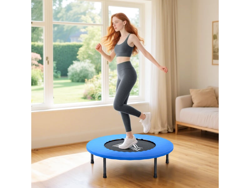  Mini trampoline de fitness, trampoline d'exercice avec pieds antidérapants, charge 100 kg, ø 81 x 22,5 cm, bleu et noir  - Conforama W
