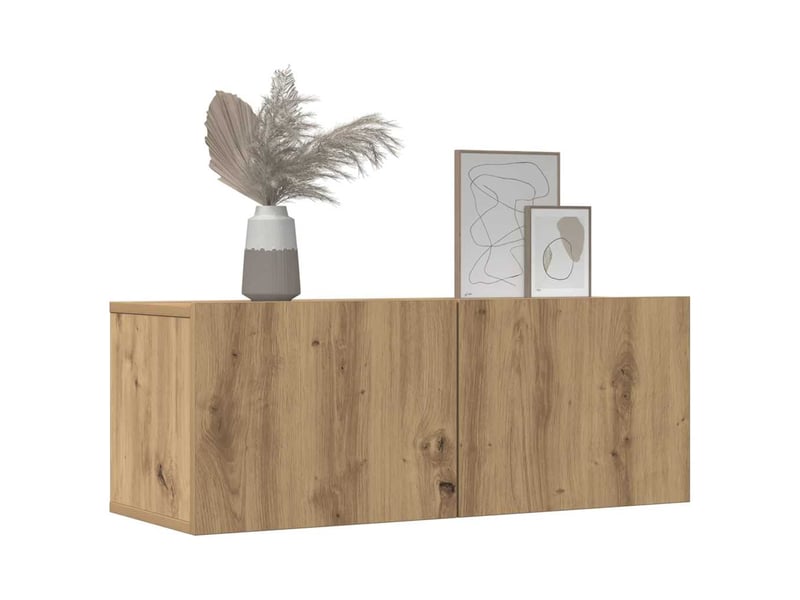  Lot de 2 meuble tv mural, meuble tv suspendu chêne artisanal 80x30x30 cm  - Conforama C