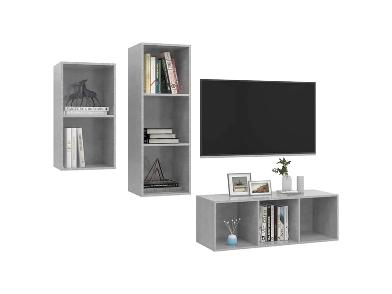  Ensemble de meuble tv - banc tv - meuble de rangement 3 pcs gris béton bois d'ingénierie  - Conforama C