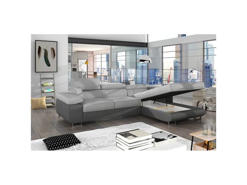  Canapé d'angle convertible amanda gris clair et gris foncé avec coffre intégré  - Conforama B