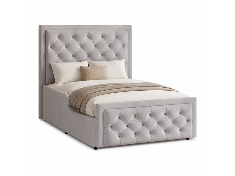  Lit coffre enfant 1 place 90×200 cm hydraulique, tête rembourrée  - sans matelas, velours gris  - Conforama A