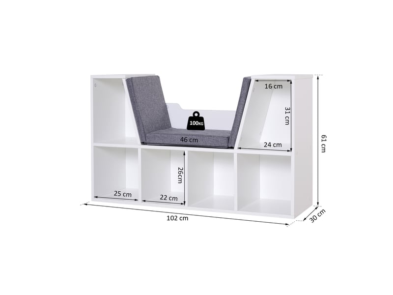 Bibliothèque banc 2 en 1 avec coussins de siège, étagère cube 6 compartiments ouverts et 2 niveaux, meuble de - Conforama E