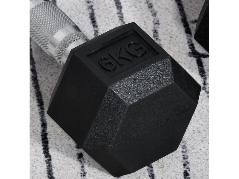  Haltères hexagonaux – lot de 2 x 6 kg en fonte avec revêtement en caoutchouc noir pour entraînement polyvalent  - Conforama D