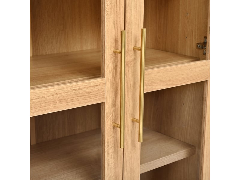  Vaisselier buffet avec portes en verre 4 tiroirs 110x40x185 cm naturel  - Conforama W