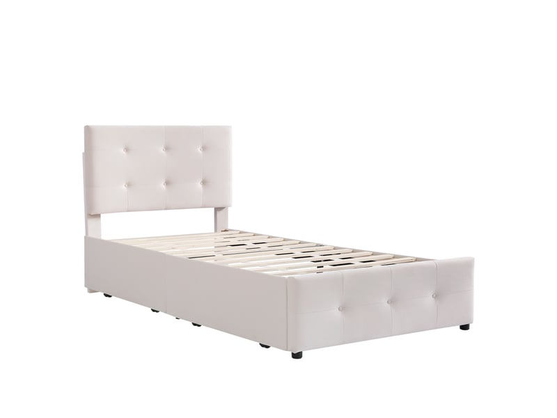  Lit simple 90 x 200 cm avec tête de lit et deux tiroirs ,hauteur de la tête de lit réglable ,beige  - Conforama A