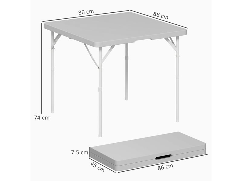  Table de camping pliante, réglable sur 2 hauteurs, en pehd et métal, 86 x 86 x 74 cm, gris foncé  - Conforama E