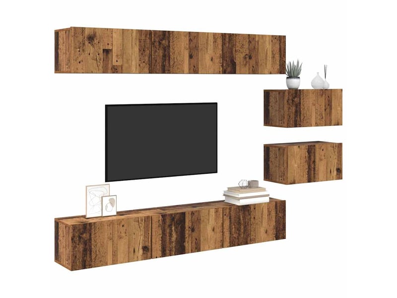  Ensemble meuble tv - banc tv - meuble de rangement 8 pcs bois ancien bois d'ingénierie  - Conforama C