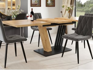 Table extensible 120160 x 80 x 76 cm cuisine & salon, optique bois, pieds en forme d’aile