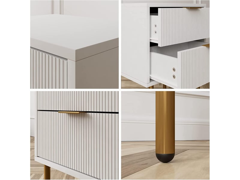  Table de chevet moderne à 2 tiroirs rainurés – rangement compact – pieds métal doré – idéale pour chambre, salon, entrée PHO_0ZGPVKE5 - Conforama C