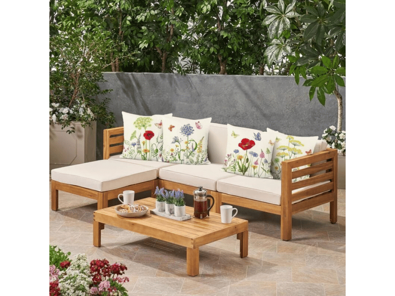  Lot de 4 housse de coussin - lot de 4 45 x 45 cm housse de coussin fleurs de jardin papillon polyester lin décoratif taie d'oreiller pour canapé lits chaises salon maison extérie, beige  - Conforama B