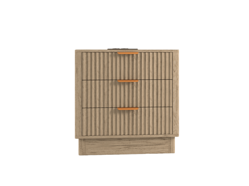  Table de chevet 60x40x60 cm avec prise intégrée et 3 tiroirs en bois d’ingénierie, coloris chêne clair  - Conforama D