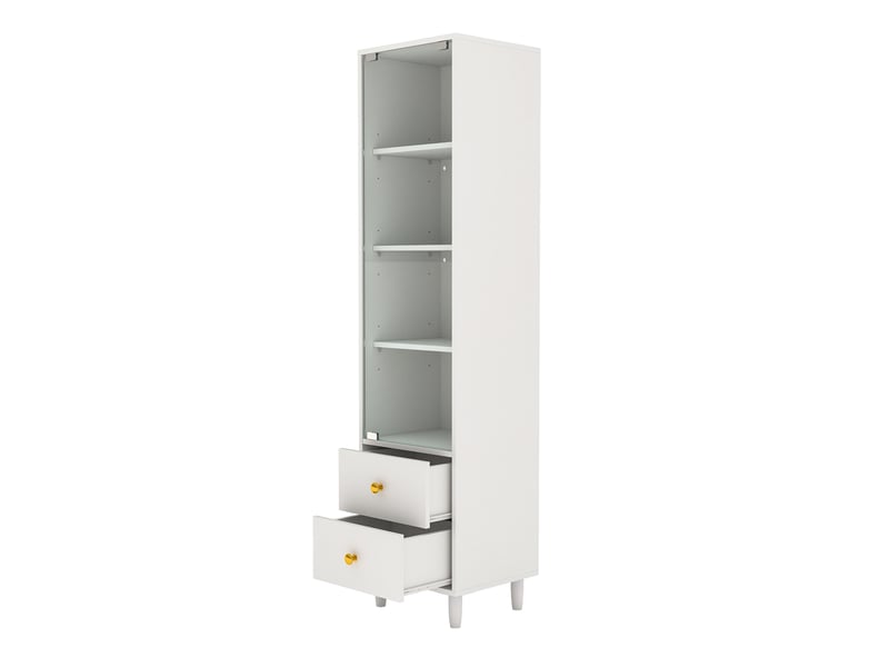  Vitrine led 165x40x35 cm – blanc – portes vitrées, 2 tiroirs et rangement en hauteur  - Conforama A
