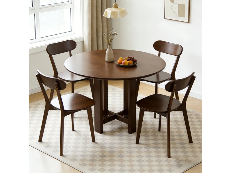  Lot de 2 chaises de salle à manger en bois massif, style mid-century, dossier incurvé ergonomique, pieds inclinés et patins réglables, finition noyer  - Conforama B