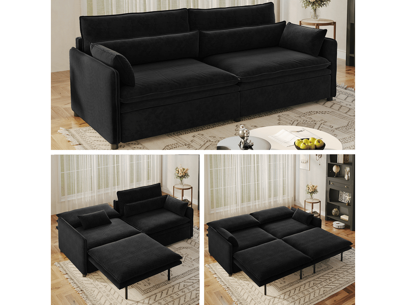  Canapé-lit 3 places 206x91x86 cm – noir – convertible 3-en-1, rangement et dossier réglable en chenille  - Conforama B