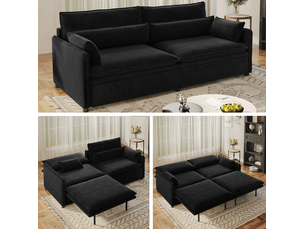 Canapé droit convertible VIVRYN 3 places Tissu noir avec coffre de rangement