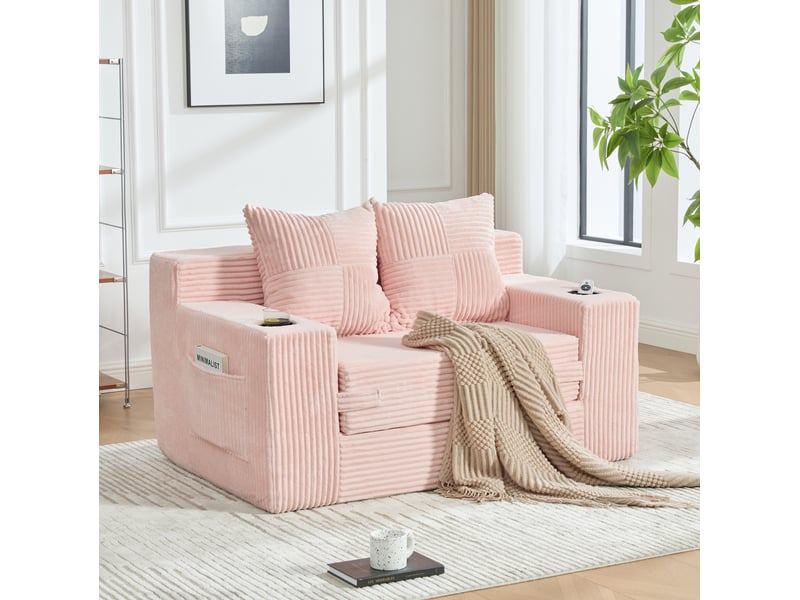  Canapé-lit 2 places 151x133x64 cm avec 2 coussins et porte-gobelet rose  - Conforama B