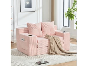 Canapé-lit 2 places 151x133x64 cm avec 2 coussins et porte-gobelet rose