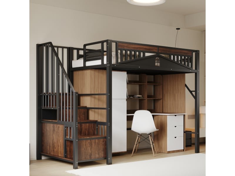  Lit mezzanine 90x200cm coloris noir métal et bois lit enfant noir - Conforama B