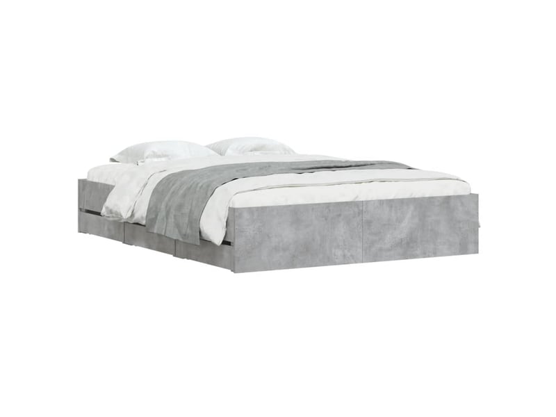 Lit double- lit adulte - cadre de lit avec tiroirs sans matelas gris béton 150x200 cm - Conforama B