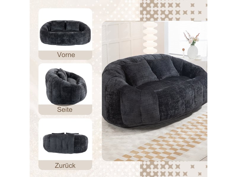 Canapé droit, 145 x 95 x 63 cm, fauteuil de détente moelleux à poser au sol, chenille, noir - Conforama D