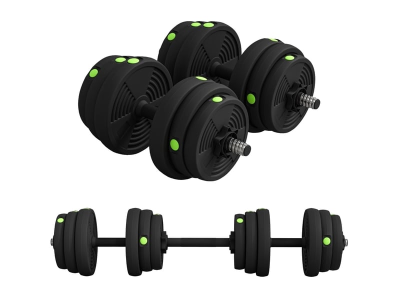  Set haltères et barre 2-en-1 25 kg 105 cm – noir et vert – poignées antidérapantes, protège-sol  - Conforama A