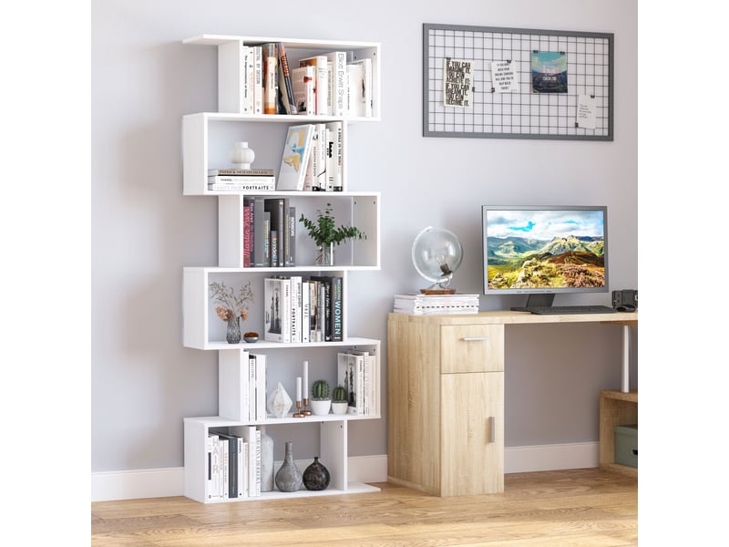  Bibliothèque design, meuble de bureau, étagère en bois blanc 80 x 24 x 191 cm  - Conforama D