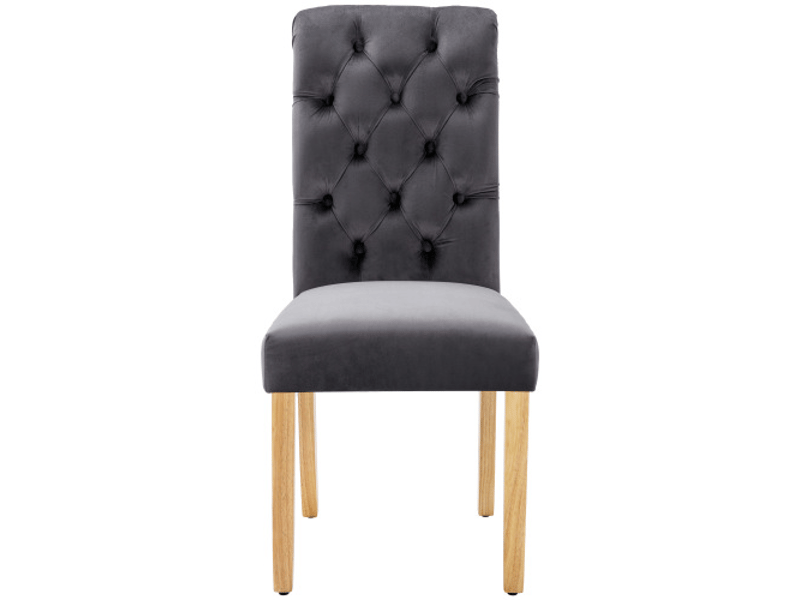  4 chaises velours gris, pieds en chêne, dossier boutonné – mobilier chic  - Conforama A