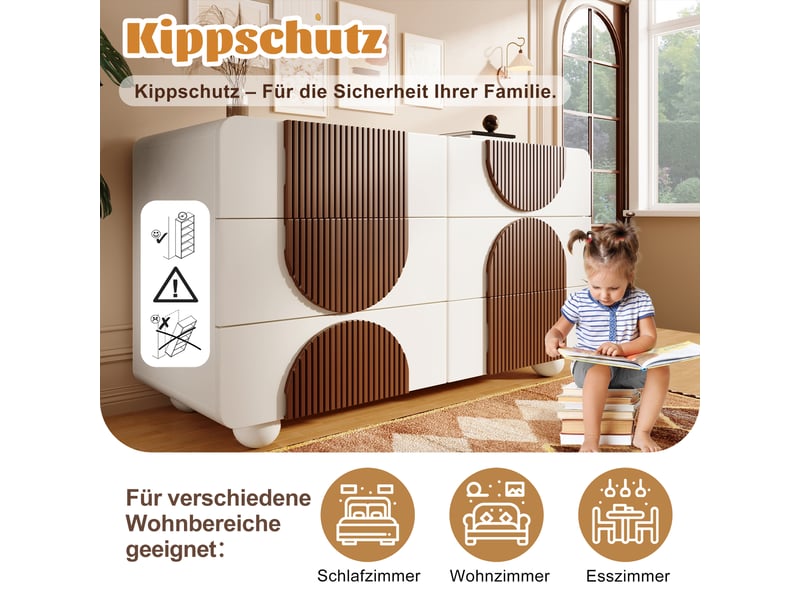  Buffet blanc 6 tiroirs meuble rangement moderne mdf bois massif design courbé 121x71x41 cm  - Conforama R