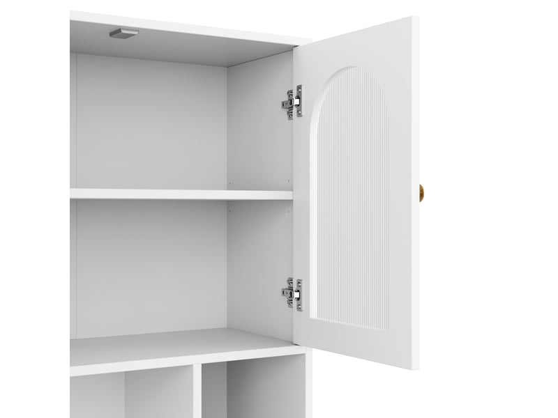  Buffet haut avec portes acrylique 3 tiroirs et led mdf blanc 106x30x175 cm GL74901W - Conforama E