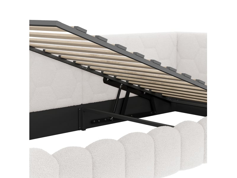  Lit banquette coffre 90x200 cm blanc avec led, usb et type-c, sans matelas  - Conforama R