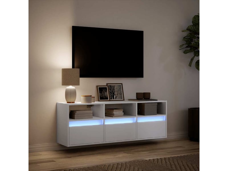  Meuble tv - banc tv - meuble de rangement mural avec lumières led blanc 130x31x45 cm  - Conforama E