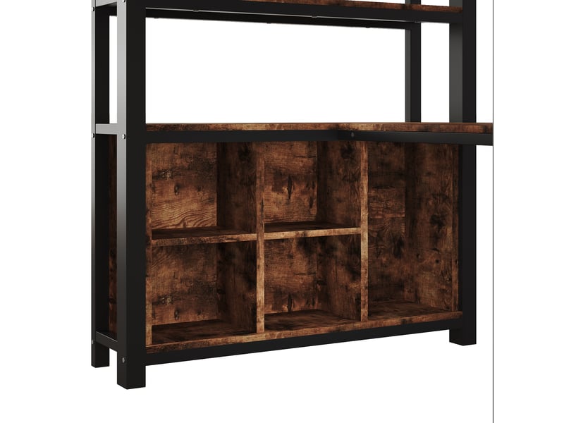  Lit mezzanine 90x200 cm en métal et mdf, lit simple avec bureau, penderie, étagères et rangements, sans matelas  - Conforama E